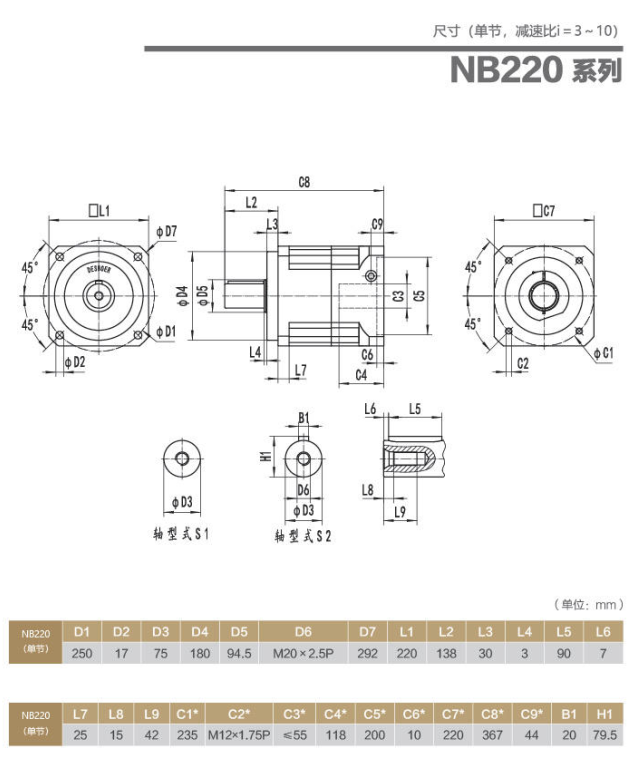 NB220行星減速機型號機尺寸圖紙