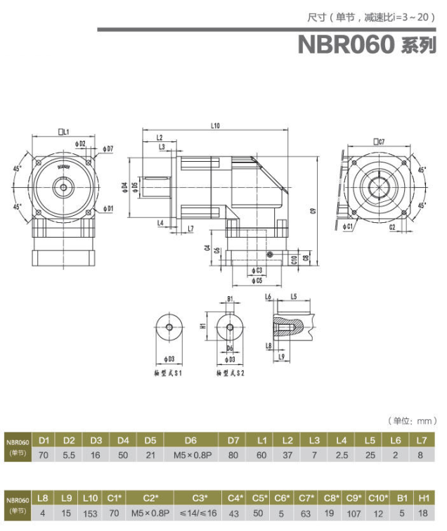 NBR060行星減速機型號大全以及尺寸圖