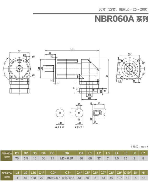 NBR060A精密行星減速器型號及尺寸圖