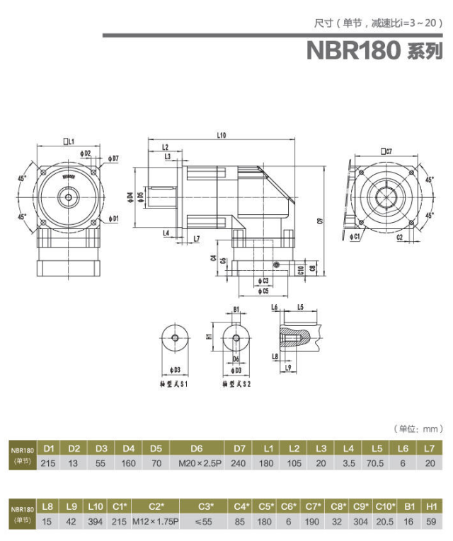 NBR180行星減速機(jī)型號(hào)及尺寸圖紙