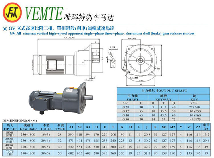 GV立式高速比付三項(xiàng)，單項(xiàng)鋁殼剎車齒輪減速馬達(dá)